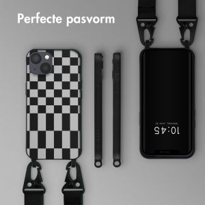 Selencia Siliconen design hoesje met afneembaar koord iPhone 13 - Irregular Check Black