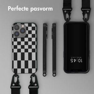Selencia Siliconen design hoesje met afneembaar koord iPhone 13 Pro - Irregular Check Black