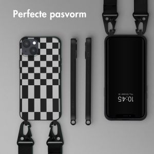 Selencia Siliconen design hoesje met afneembaar koord iPhone 14 Plus - Irregular Check Black