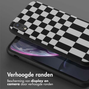 Selencia Siliconen design hoesje met afneembaar koord iPhone Xr - Irregular Check Black