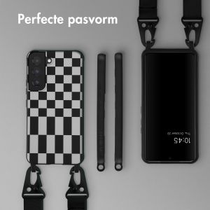 Selencia Siliconen design hoesje met afneembaar koord Samsung Galaxy S22 - Irregular Check Black