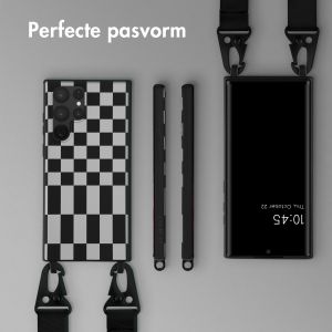 Selencia Siliconen design hoesje met afneembaar koord Samsung Galaxy S22 Ultra - Irregular Check Black