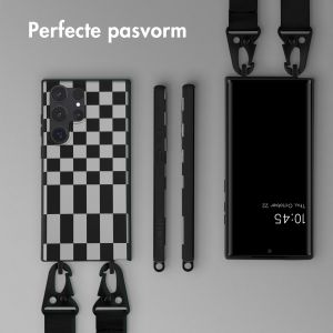 Selencia Siliconen design hoesje met afneembaar koord Samsung Galaxy S23 Ultra - Irregular Check Black