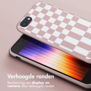 Selencia Siliconen design hoesje met afneembaar koord iPhone SE (2022 / 2020) / 8 / 7 - Irregular Check Sand Pink
