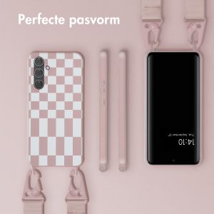 Selencia Siliconen design hoesje met afneembaar koord Samsung Galaxy A54 (5G) - Irregular Check Sand Pink
