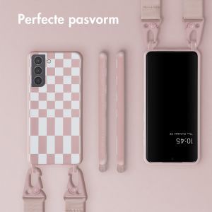 Selencia Siliconen design hoesje met afneembaar koord Samsung Galaxy S21 - Irregular Check Sand Pink