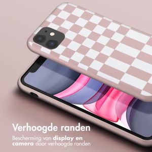 Selencia Siliconen design hoesje met afneembaar koord iPhone 11 - Irregular Check Sand Pink