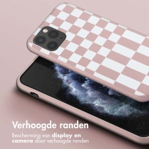 Selencia Siliconen design hoesje met afneembaar koord iPhone 11 Pro - Irregular Check Sand Pink