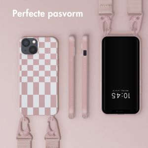Selencia Siliconen design hoesje met afneembaar koord iPhone 13 - Irregular Check Sand Pink