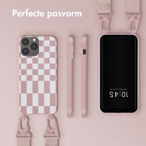 Selencia Siliconen design hoesje met afneembaar koord iPhone 13 Pro Max - Irregular Check Sand Pink