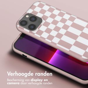 Selencia Siliconen design hoesje met afneembaar koord iPhone 13 Pro Max - Irregular Check Sand Pink