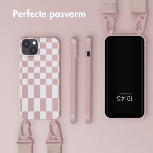 Selencia Siliconen design hoesje met afneembaar koord iPhone 14 Plus - Irregular Check Sand Pink
