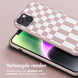 Selencia Siliconen design hoesje met afneembaar koord iPhone 14 Plus - Irregular Check Sand Pink