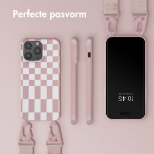 Selencia Siliconen design hoesje met afneembaar koord iPhone 14 Pro Max - Irregular Check Sand Pink