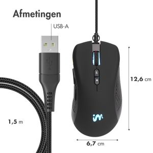 iMoshion Gaming muis met RGB lichten - Bedrade gaming muis met USB-A aansluiting - Zwart