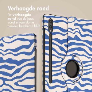 iMoshion 360° Draaibare Design Bookcase Samsung Galaxy Tab S9 Ultra - White Blue Stripes