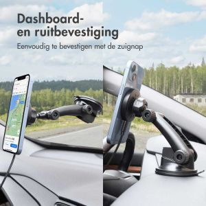 Accezz Telefoonhouder auto met MagSafe - Draadloze oplader - Dashboard en voorruit - Zwart