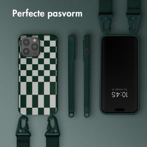 Selencia Siliconen design hoesje met afneembaar koord iPhone 15 Pro Max - Irregular Check Green