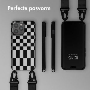 Selencia Siliconen design hoesje met afneembaar koord iPhone 15 Pro Max - Irregular Check Black