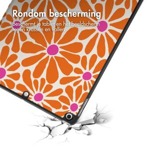 iMoshion Trifold Design Bookcase iPad 7 (2019) / iPad 8 (2020) / iPad 9 (2021) 10.2 inch - Orange Flower Connect