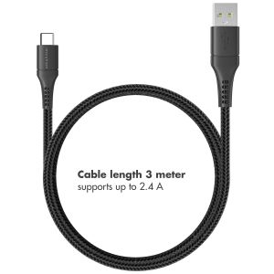 iMoshion USB-C naar USB kabel Samsung Galaxy A14 (4G) - Gevlochten textiel - 3 meter - Zwart