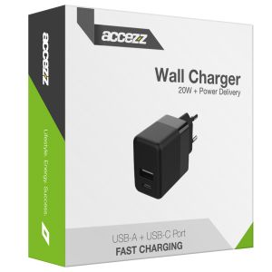Accezz Wall Charger Samsung Galaxy A33 - Oplader - USB-C en USB aansluiting - Power Delivery - 20 Watt - Zwart