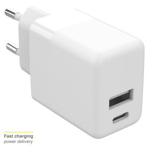 Accezz Wall Charger Samsung Galaxy S23 Plus - Oplader - USB-C en USB aansluiting - Power Delivery - 20 Watt - Wit
