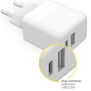 Accezz Wall Charger Samsung Galaxy A14 (4G) - Oplader - USB-C en USB aansluiting - Power Delivery - 20 Watt - Wit