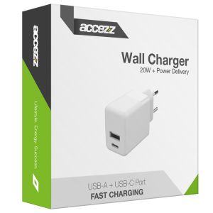 Accezz Wall Charger Samsung Galaxy S22 Ultra - Oplader - USB-C en USB aansluiting - Power Delivery - 20 Watt - Wit