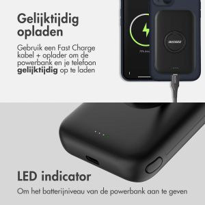 Accezz MagSafe Powerbank iPhone 15 Pro - 5000 mAh - Draadloze powerbank met ringhouder - Zwart