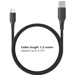 iMoshion Wall Charger met USB-C naar USB kabel Samsung Galaxy A50 - Oplader - Gevlochten textiel - 20 Watt - 1,5 meter - Zwart