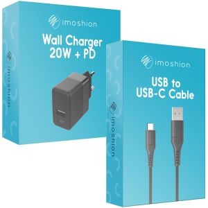 iMoshion Wall Charger met USB-C naar USB kabel Samsung Galaxy S10 Plus - Oplader - Gevlochten textiel - 20 Watt - 1,5 meter - Zwart