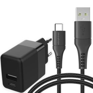 iMoshion Wall Charger met USB-C naar USB kabel Google Pixel 6a - Oplader - Gevlochten textiel - 20 Watt - 1,5 meter - Zwart