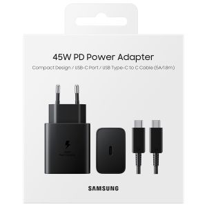 Samsung Originele Power Adapter met USB-C kabel Samsung Galaxy A51 - Oplader - USB-C aansluiting - Fast Charge - 45 Watt - 1,8 meter - Zwart