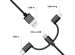 iMoshion 3-in-1 kabel - Lightning, USB-C en Micro-USB kabel - Gevlochten textiel - 1,5 meter - Zwart