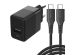 iMoshion Wall Charger met USB-C naar USB-C kabel - Oplader - Gevlochten textiel - 20 Watt - 3 meter - Zwart