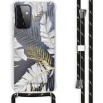 iMoshion Design hoesje met koord voor Samsung Galaxy A72 - Bladeren - Zwart / Goud