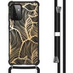 iMoshion Design hoesje met koord Galaxy A72 - Bladeren - Goud / Zwart