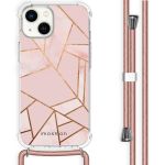 iMoshion Design hoesje met koord iPhone 14 - Grafisch Koper - Roze / Goud