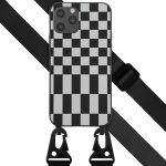 Selencia Siliconen design hoesje met afneembaar koord iPhone 12 (Pro) - Irregular Check Black