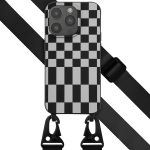 Selencia Siliconen design hoesje met afneembaar koord iPhone 14 Pro - Irregular Check Black