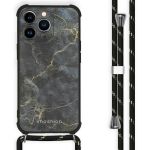 iMoshion Design hoesje met koord iPhone 13 Pro - Black Marble