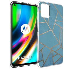 iMoshion Design hoesje Motorola Moto G9 Plus - Grafisch Koper / Blauw