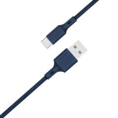 Just Green USB-C naar USB kabel - Recyclebaar - Gevlochten katoen - 3A - 2 meter - Blauw