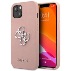 Guess 4G Metal Logo Saffiano Backcover iPhone 13 Mini - Roze