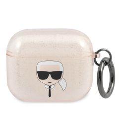 Karl Lagerfeld Karl's Head Silicone Glitter Case Apple AirPods 3 (2021) - Goud