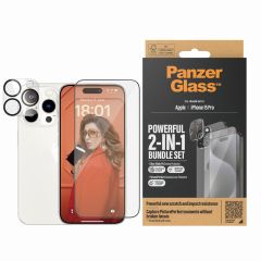PanzerGlass 2 in 1 pack - Ultra-Wide Fit Anti-Bacterial Screenprotector incl. applicator + Camera Protector iPhone 15 Pro