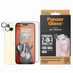 PanzerGlass 2 in 1 pack - Ultra-Wide Fit Anti-Bacterial Screenprotector incl. applicator + Camera Protector iPhone 15 Plus