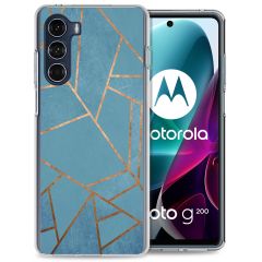 iMoshion Design hoesje Motorola Moto G200 - Grafisch Koper - Blauw / Goud