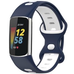 iMoshion Siliconen sport bandje Fitbit Charge 5 - Blauw / Wit
